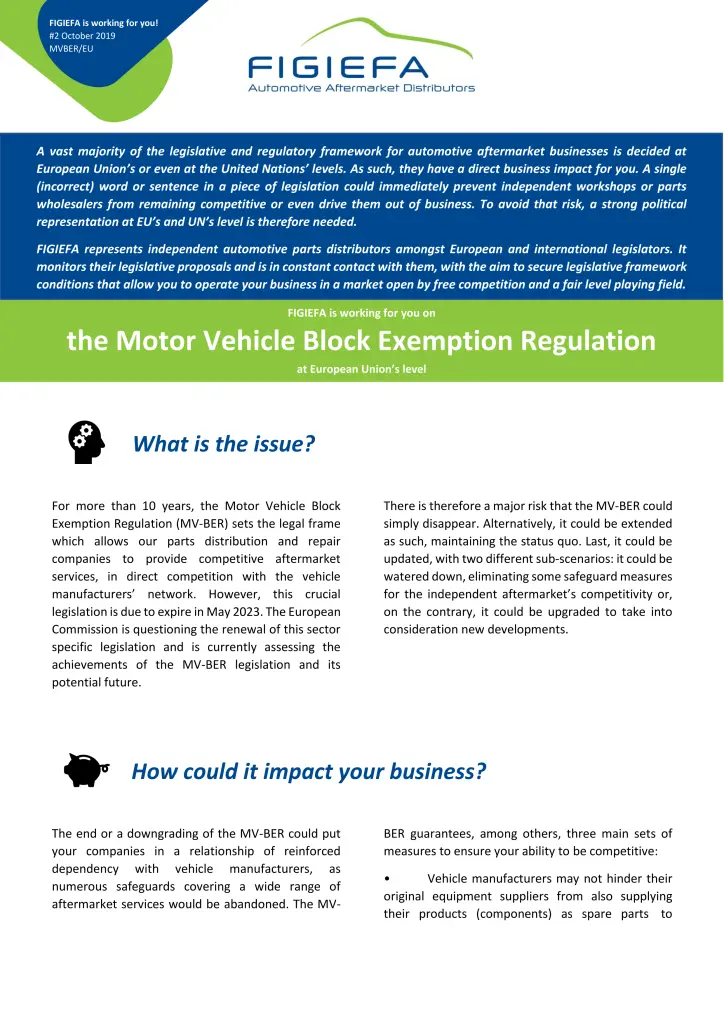 FIGIEFA is working for you… on the Motor Vehicle Block Exemption Regulation at EU level
