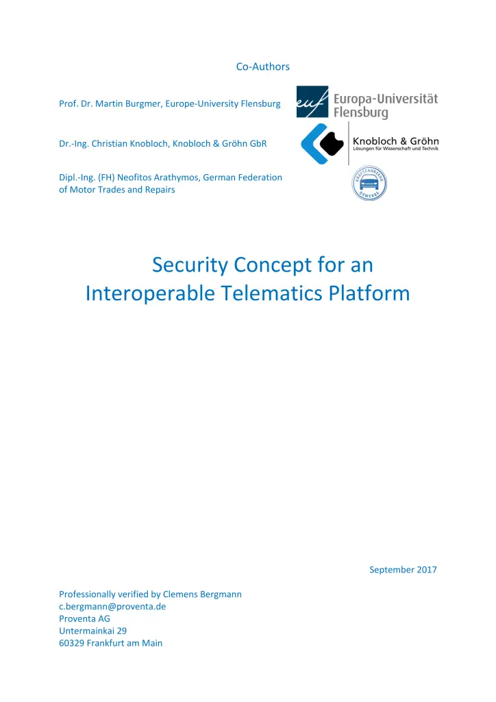 Security Concept for an Open Telematics Platform