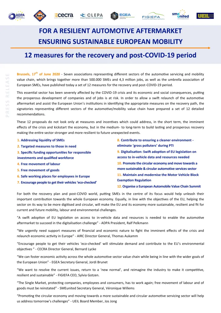 12 measures for the recovery and post-COVID-19 period – Press Release