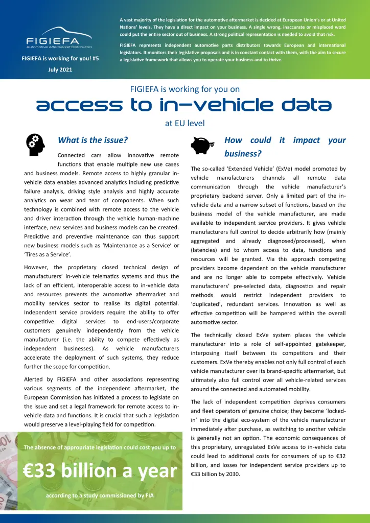 FIGIEFA is working for you… on Access to in-vehicle data