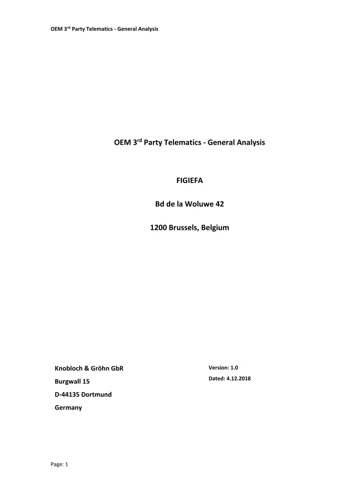 Knobloch & Gröhn – OEM 3rd Party Telematics – General Analysis – Report